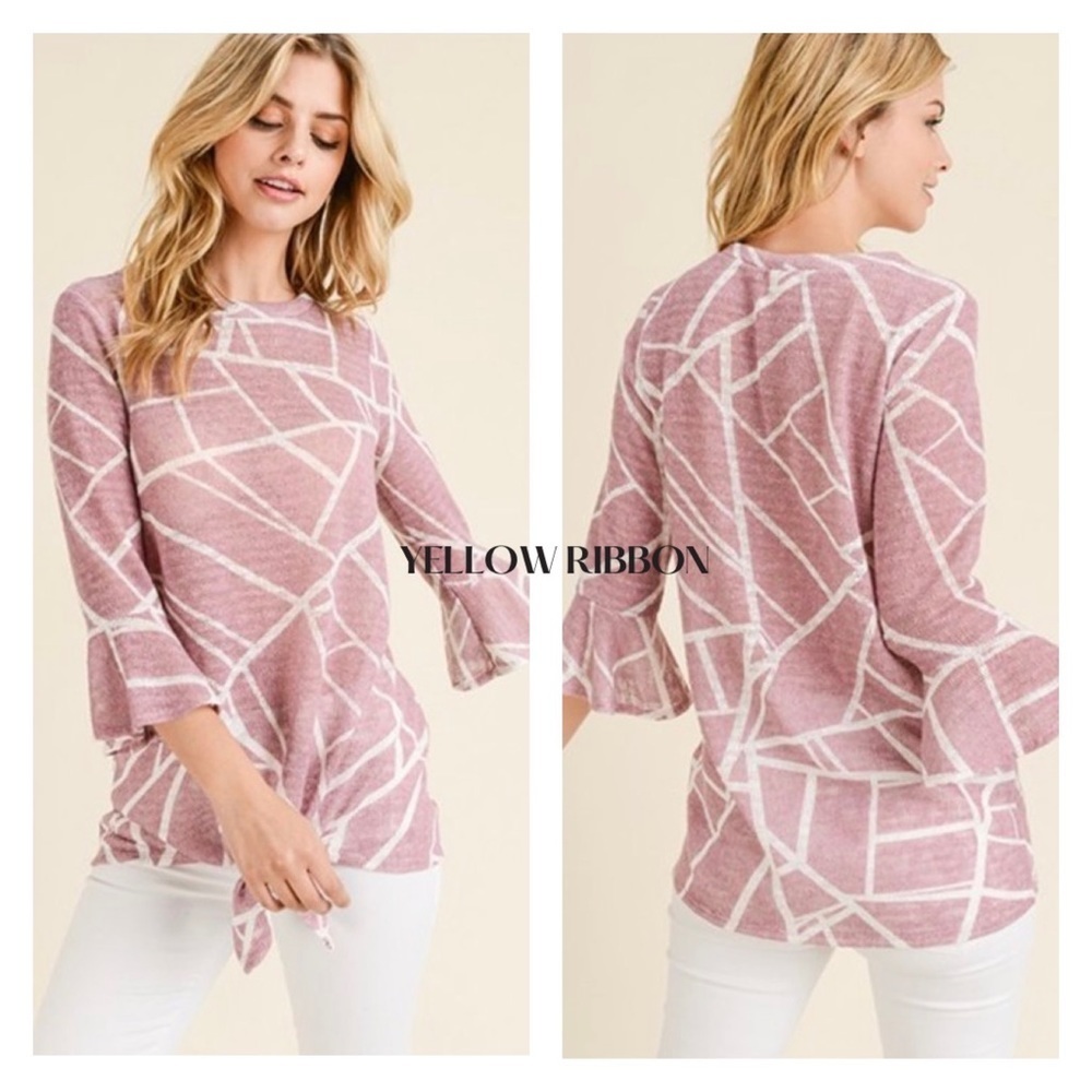 3-Pack Geometric Print Ruffle Trim Tie Front Top